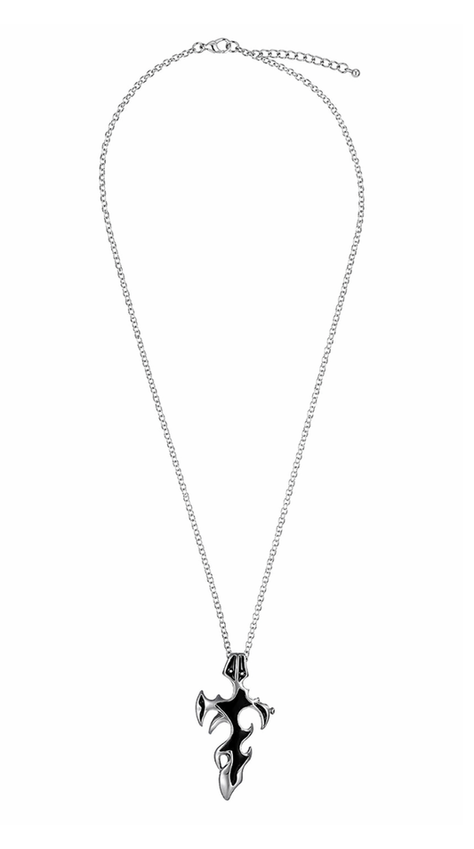 Black Enamel Tribal Cross Pendant Chain