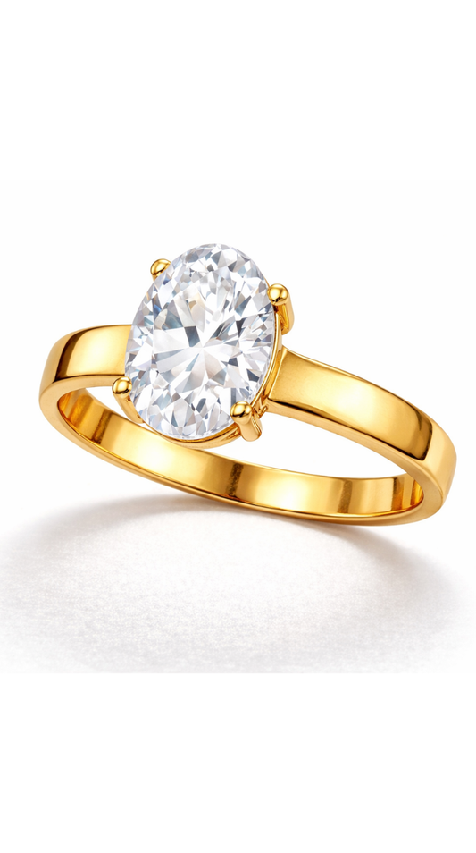 Gold Oval Solitaire Ring for Women (Classic CZ Stone Band)