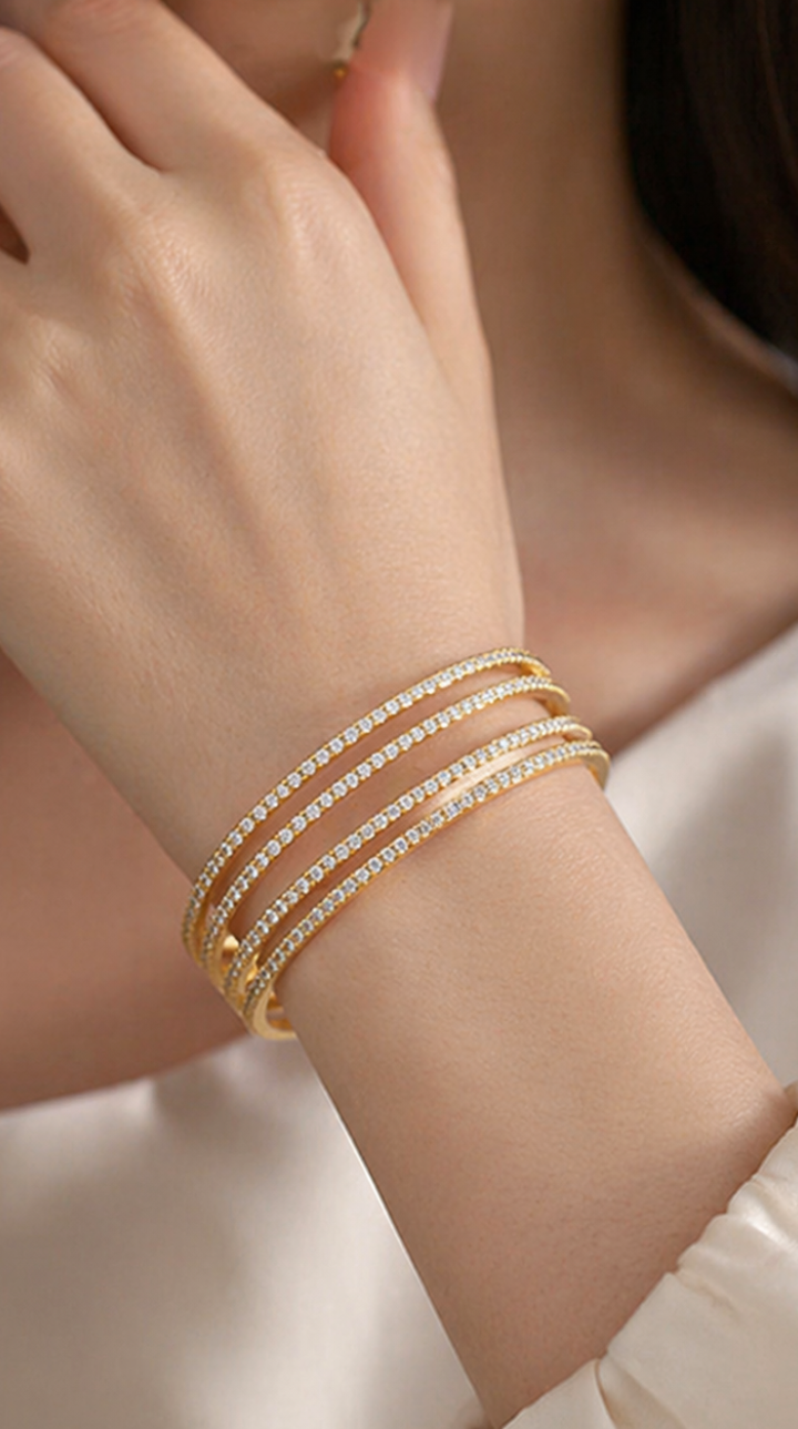Gold Crystal Multi-Layer Bangle